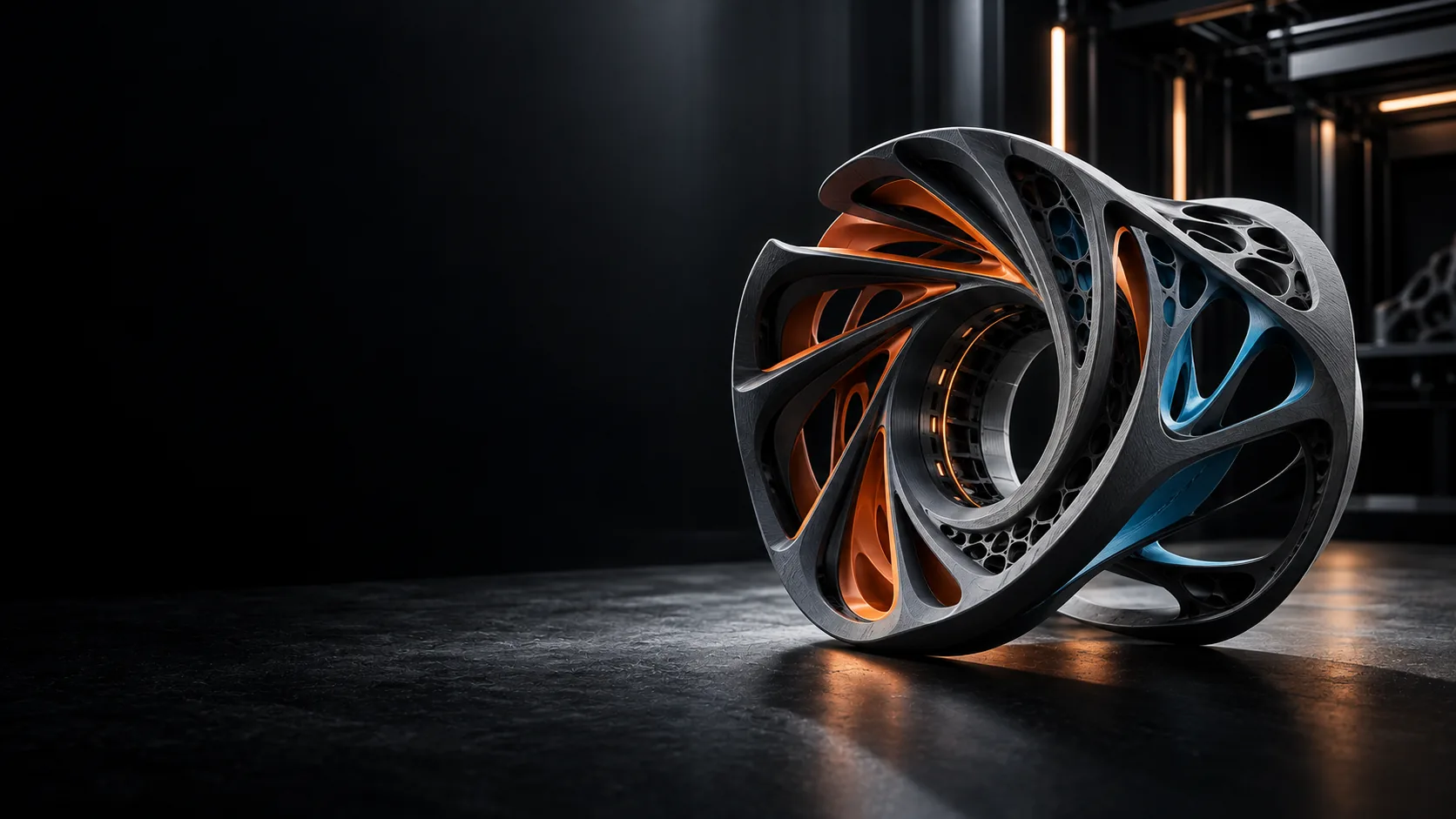 Sculptural multicolour 3D-printed engineering component